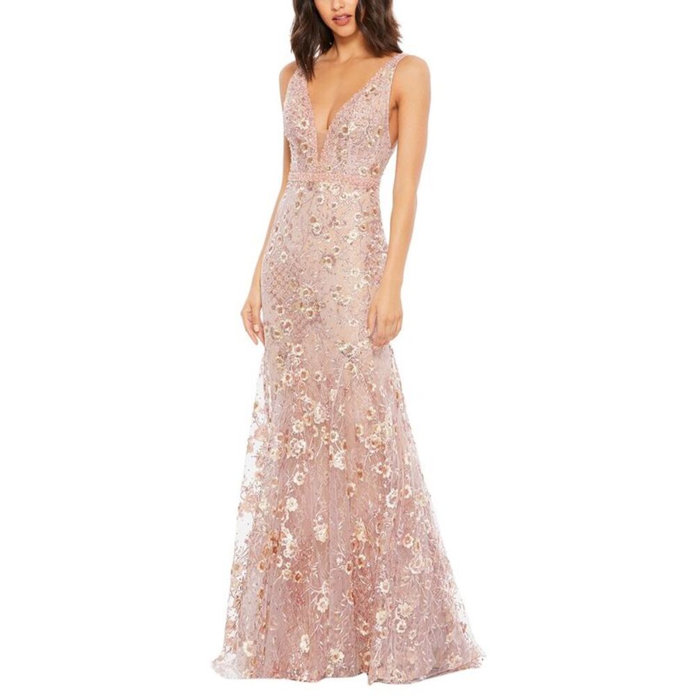 Mac Duggal Womens Floral Embellished Dress